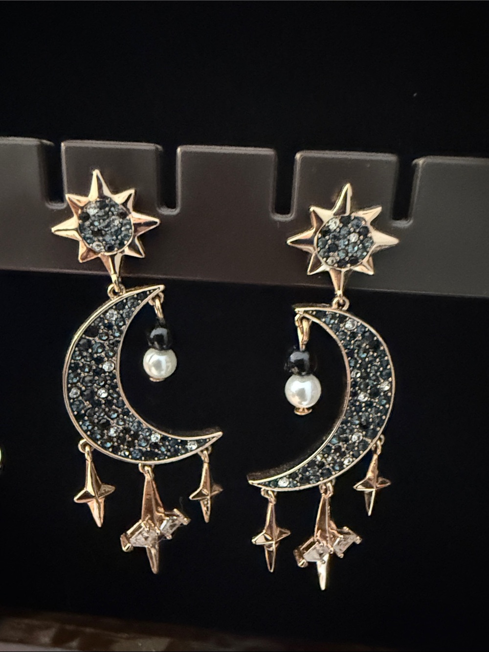 Swarovski Celestial Moon & Star Drop Earrings - Black Crystal with Gold Finish
